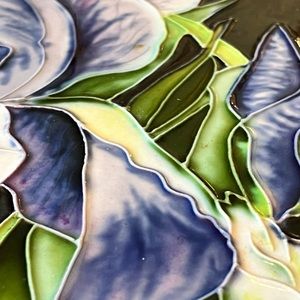 Ceramic Tile Painted Irises Deep Purples Yellow Throats Textured 14X12